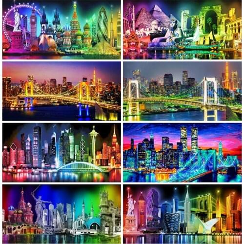 HUACAN DIY Diamond Painting City Landscape Mosaic New Arrival Embroidery Night Scenery Sale Home Decor Diamond Art