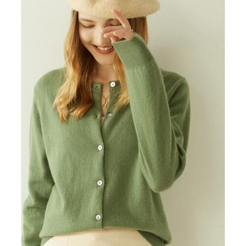 MeetMetro Women Sweater Cardigan 100% Cashmere Knitted Cardigan Autumn Soft Warm Cardigans Female Knit Wool Cardigan Long Sleeve