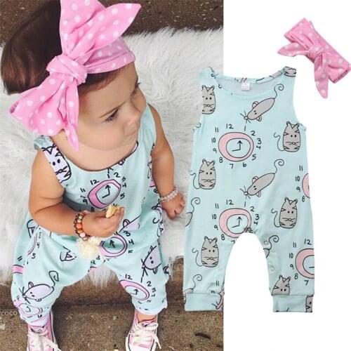 Toddler Newborn Baby Girls clothes Bow Dot Headband round neck sleeveless Geometry Rompers 2pc cotton kids summer cute Outfits