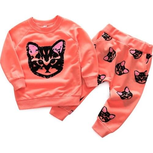 Baby / Toddler Cat Print Sweatshirt and Cropped Pants Sets