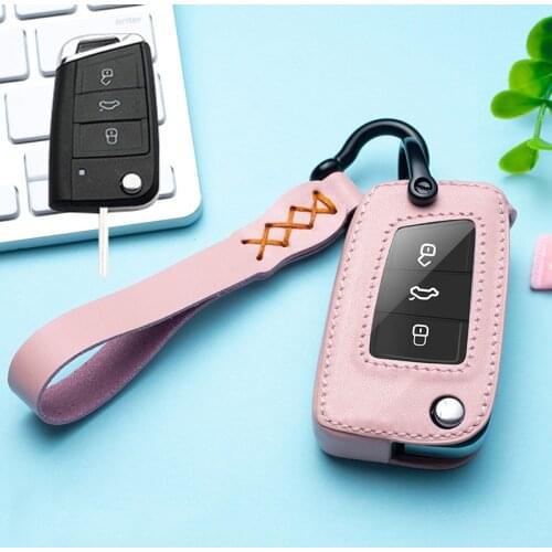 Leather Car Key Cover Case fob for VW Volkswagen Tiguan MK1 MK2 Magotan Passat B5 B8 Polo Golf 4 5 6 7 mk7 Jetta POLO Ring