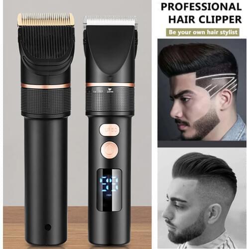 Titanium Ceramic Blade Salon Hair Trimmer Men Hair Cutting Barber Machine Electric Hair Clipper Rechargeable LCD Display