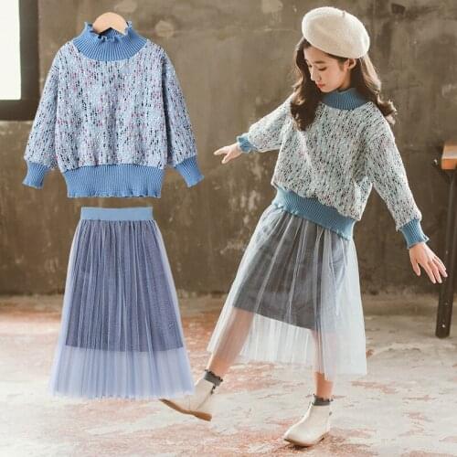 Fashion Girls 2PCS Suit Kids Knit Cardigan and Skirt Set Children Clothes Girls Fashion Girls Top and Dresses Set Kids Suit New