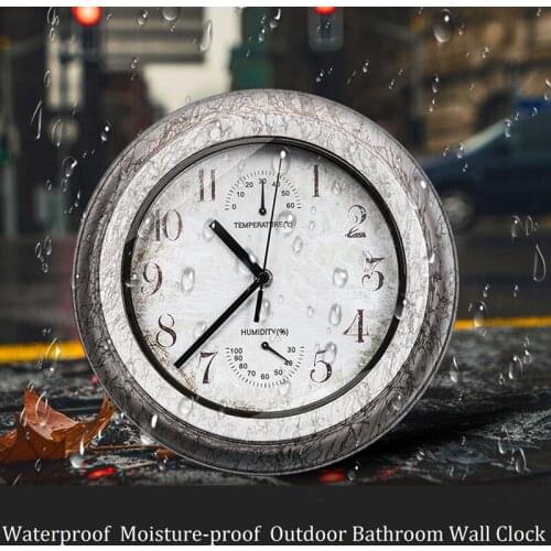 Thick Border Gray Horloge Murale Wall Clock Vintage Waterproof Watch Hanging Restaurant Industrial Style Temperature Humidity
