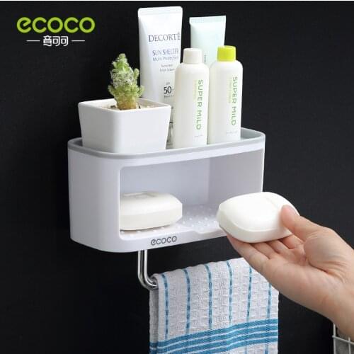 Ecoco Bathroom Soap Dish Punch-free Bathroom Shelves Wall Mounted Shower Shelf Toilet Paper Bath Shampoo Holder Multi-purpose