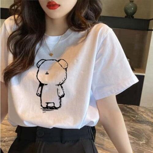 New Printing Animal Bear White T-Shirt Womens Tees Popular O-neck Short Sleeve t shirt Casual Summer Girls Cool Tops