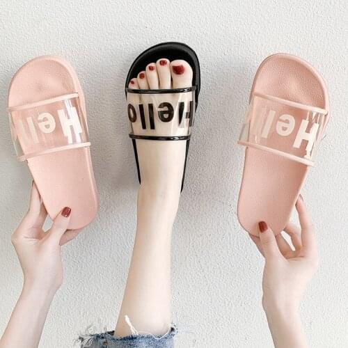New Style Summer Shoes for Women Slippers Letter Hello Transparent Flat Flip Flops Beach Slides Home Shoes Woman Chaussure Femme