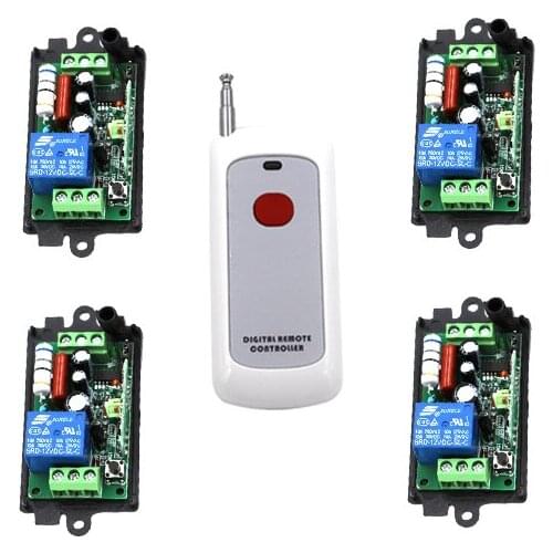 New 220V 1CH Wireless Power Switch System 4 Receiver + 1Transmitter Remote Controller 10A Relay
