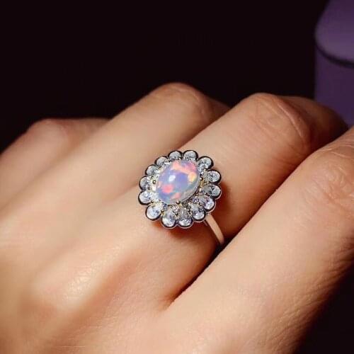 New natural opal ring 925 silver ladies ring colorful opal luxury elegant beauty and beauty
