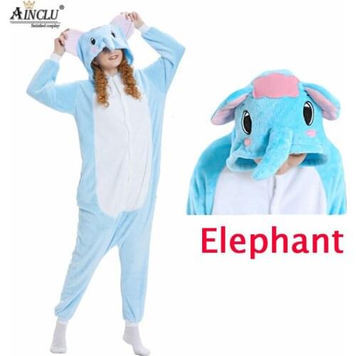 Ainclu Elephant Sleepwear All in One Winter Warm Homewear Cartoon One Piece Pijama Hood Sleepwear Plush Animal Pajamas for Women