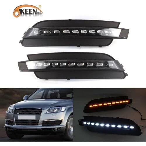 OKEEN 2pcs Car LED Daytime Running Light for Audi Q7 2006 2007 2008 2009 White Day Light Yellow Turn Signal Light Fog Lamp