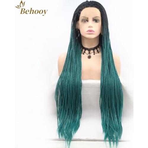 Long Ombre Green/Red/Brown Synthetic Lace Front Wigs for Women Heat Resistant Cosplay Lace Wig Two Tone Braided Box Braids Wigs