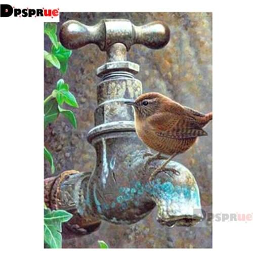 Dpsprue Full Square/Round Diamond Painting Cross Stitch Diamond 3D Embroidery Faucet Bird DIY 5D Moasic Home Decor Gift Pu25