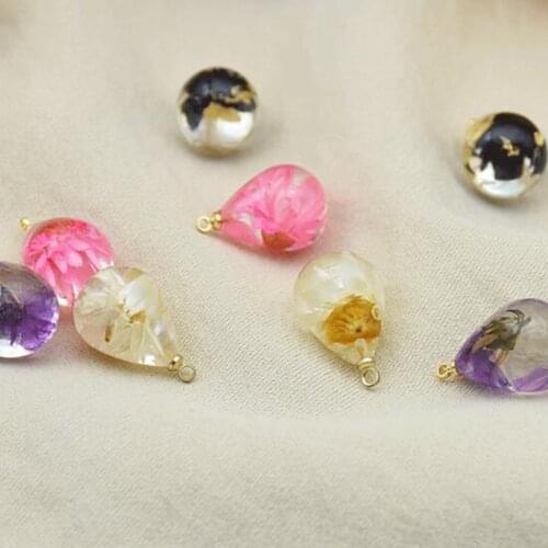 Acrylic Resin Water Tear Drop Dried Flowers Resin Buttons Charms 10pcs/lot For DIY Fashion Jewelry Making Finding Accessories