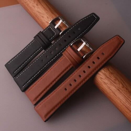 Watchband Smooth 22mm Genuine Leather + Rubber Straps For Huawei GT 2 GT2 Pro Watch Replacements Honor Magic 1 2 46mm Mens Strap