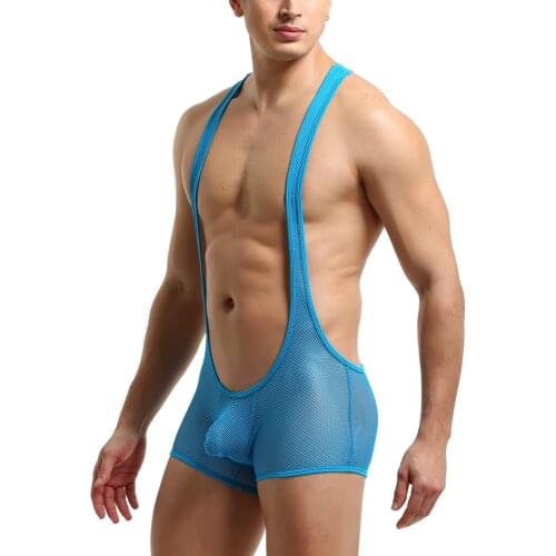 Mesh Undershirt for Men Sexy Gay Underwear Penis Pouch Boxers Mens Wrestling Singlet See Through Leotard Slim Bodysuit Jumpsuit