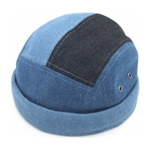 New style matching color patchwork cowboy denim men women autumn winter without brim adjustable beanie skull cap street trend