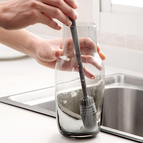 Milk Bottle Brush Rubber TPR Bristles Long Handle Cleaning Brush for Vacuum Flask Thermos