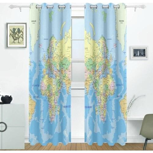 World Map Curtains Drapes Panels Darkening Blackout Grommet Room Divider for Patio Window Sliding Glass Door 55x84 Inches
