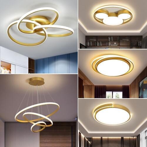 Nordic Gold LED Ceiling Light with Remote Dimmable Modern Round Square Ceiling Lamp for Bedroom Living Room Bathroom Kitchen