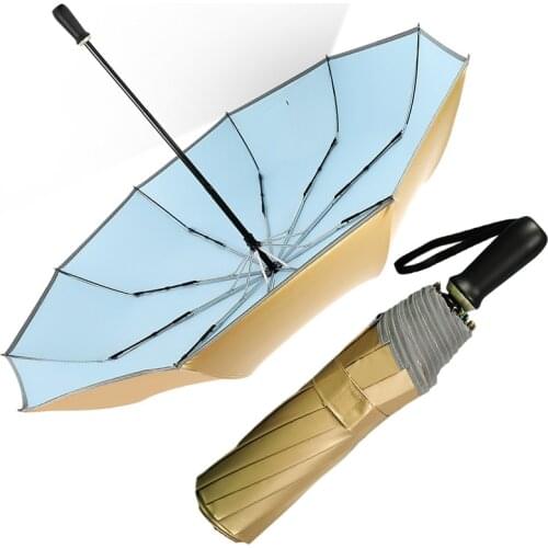 Big Business Folding Umbrellas Titanium Golden Super UV Protect Parasol 10 Ribs Windproof Reflective Stripes luxury Men Paraguas