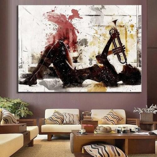 Morden Abstract Art Sexy Women Playing Saxophone Canvas Painting Posters and Prints Wall Art Pictures In Living Room Decor Home