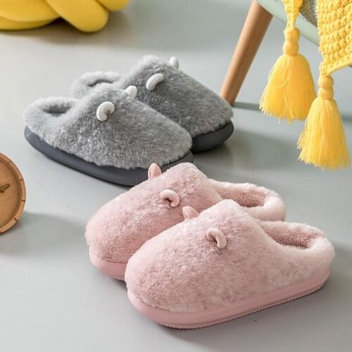 TZLDN Winter Warm Home Women Fur Slippers Cute Rabbit Animals Indoor Cotton Ladies Slippers Soft Memory Foam Couples Shoes