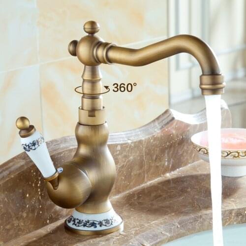 Art antique brass 360 rotated Lengthen Bibcock Basin Faucet, Single hole bathroom wash basin faucet mixer tap Whosale or retail