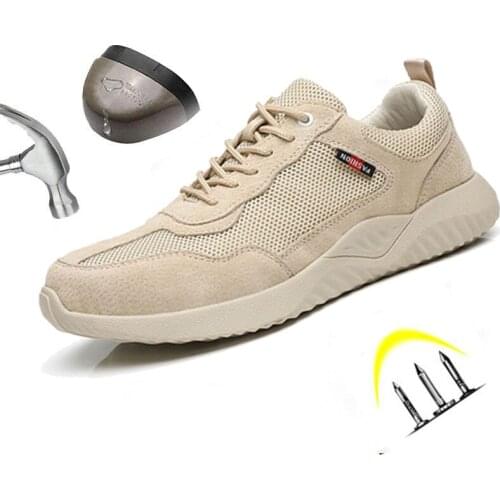 Safety Shoes Men Breathable Mesh Soft Rubebr Sole Lace Up Steel Toe Anti Smashing Puncture-resistant Indestructible Work Boots