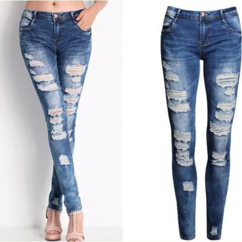 Women Distressed Jeans Denim Pants Butt Life Push Up jean Stretch Womens Bleach Ripped Female Fashion Jeans ouc3147