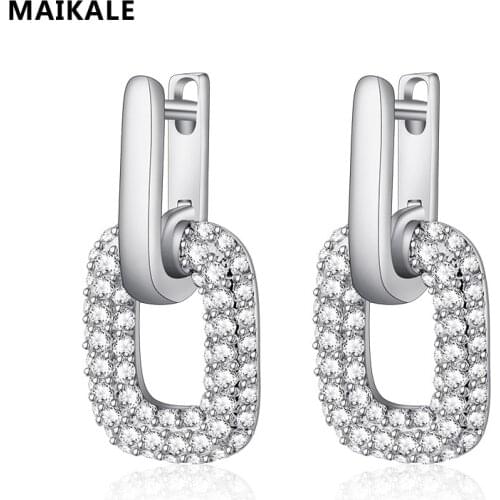 MAIKALE Round Korean Stud Earring Cubic Zirconia Fashion Earrings Classic Ear Jewelry For Women Holiday Gifts For Anniversary