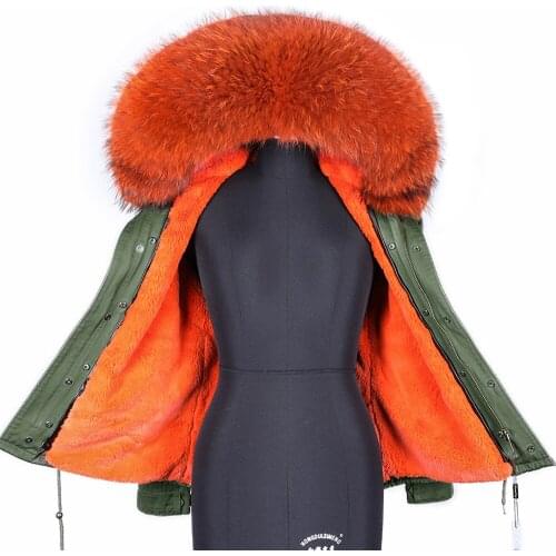 Winter 2020 MMK womens parka coat, with child fur collar, rabbit hair, stripes, streetwear