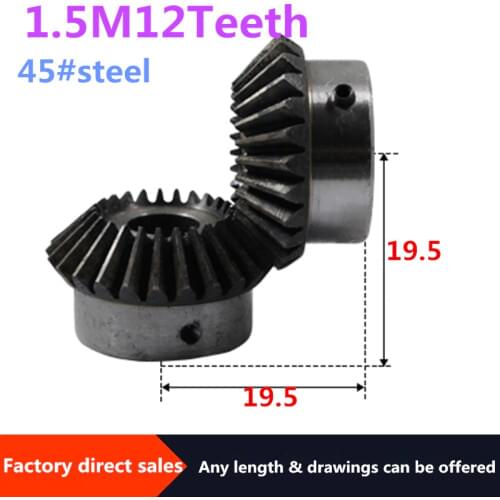 2pcs Bevel Gear 1.5M 12Teeth inner hole 6/8 mm gear 90 degrees meshing angle Steel Gears Screw Hole M5