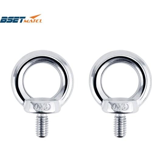2PCS DIN580 M6 Eye Bolt 304 Stainless Steel Marine Lifting Eye Screws Ring Loop Hole for Cable Rope Eyebolt Boat Acceories