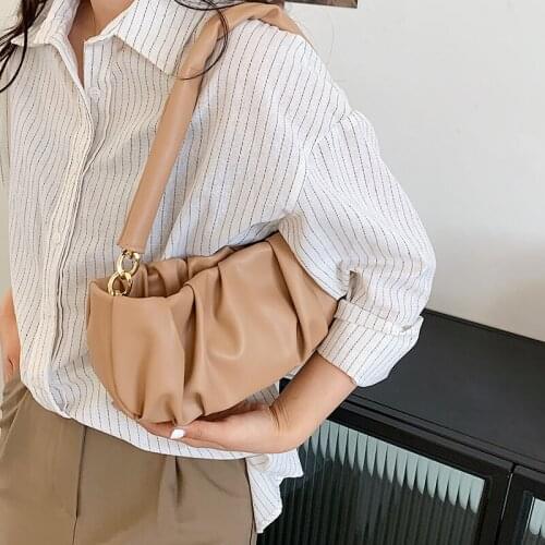 2021 Summer Small Solid Color Soft Leather Folds Underarm Bags for Women BrandTravel Luxury Shoulder Handbags and Purses