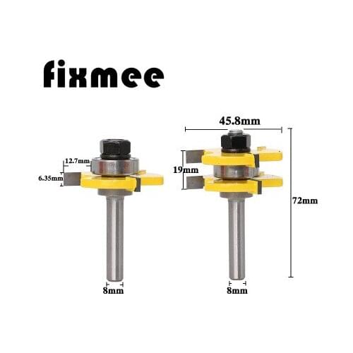 3/4" Stock 2 Bits Wood Working Tongue and Groove Router Bit Set - 8mm Shank