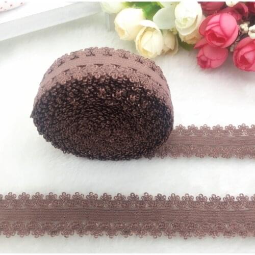 5yards/lot 3/4" 20mm Multirole Brown Fold Over Elastic Spandex Lace Band Ties Hair Accessories Lace Trim Sewing Notion