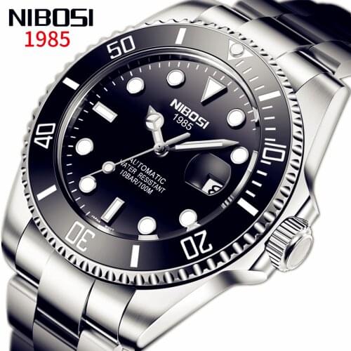 NIBOSI Design Automatic Mechanical Watch for Men Stainless Steel Luxurious 100M Waterproof Gold GMT Men Wacth Relogio Masculino
