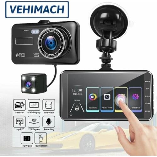 1080P Car DVR Dash Cam 4" IPS Touch Screen Dashcam Front Rear Camera Wide Angle Video Recorde Night Vision 24h Parking Monitor