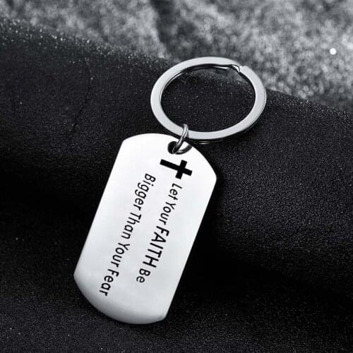 Encourage Stainless Steel Dog Tag Pendant Keychains Let Your Faith Be Bigger Than Your Fear Keyrings Best Friends Gifts Jewelry