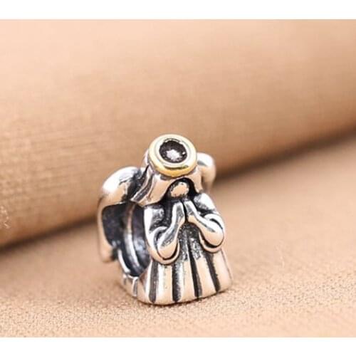 Crown Divine Angel Charm Beads 925 Sterling Silver Christmas Feather Angel Beads Fit Bracelets Jewelry