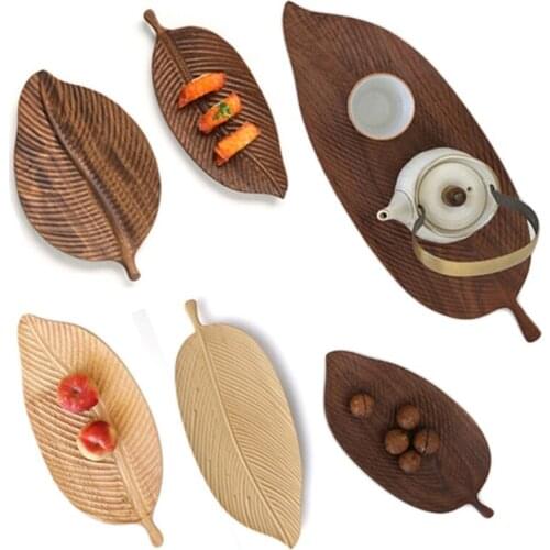 Wooden Leaf Tray Fruit Dessert Serving Tray Platter Coffee Table Tea Cup Snack Candy Cake Plate Home Decoration Oak Walnut Wood
