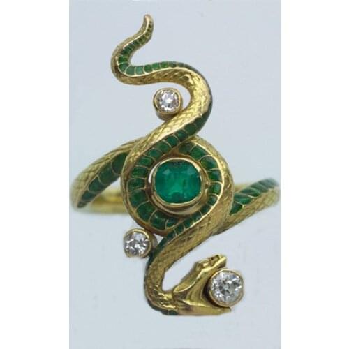 FDLK Vintage Green Gold Color Animal Snake Ring for Women Men Punk Bling CZ Stone Exquisite Stackable Snake-shape Ring