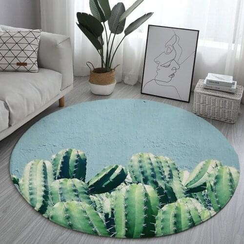 Flannel Round Cactus Succulent Floor Mat Floor Mat Living Room Bedroom Coffee Table Non-slip Ottoman Solid Computer Chair Floor