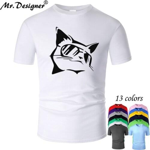 Cool Cat Line Art O Neck Cotton T Shirt Men and woman Unisex Summer Short Sleeve Designed Casual Top tees m01017