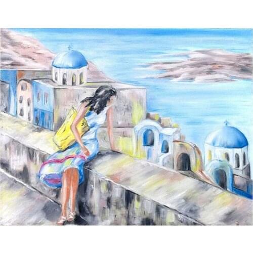 Gatyztory Seaside Girl Diy Painting By Numbers Landscape Canvas Colouring Landscape Wall Decor Handpainted Gift