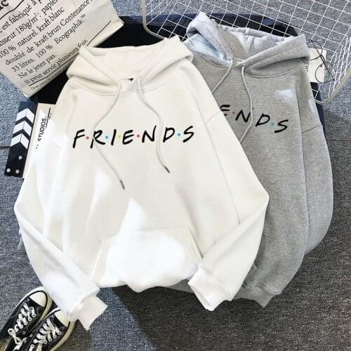 Harajuku Hoodies Pullover Women Friends Letters Printed Sweatshirt Elegant Ladies Sport Hoodies White Black Casual Hoodies