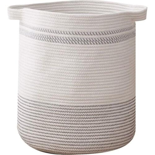 Laundry Basket-Cotton Rope Basket Large Storage Basket with Handles, Modern Decorative Woven Storage Baskets for Toys