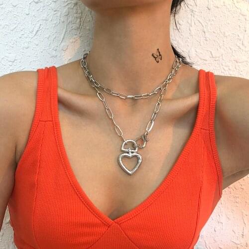 Lalynnly Geometry Vintage Heart Alloy Necklace Female Choker Chain Couples Love Pendant Necklace Trendy Jewelry Party Gift N8578