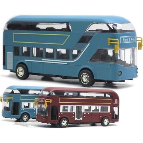 Retro Traveling Alloy Bus Model Simple Operation Kid Toys 1/48 Scale Classic Double Deckers Lighting Bus for Boy Hobby Gifts